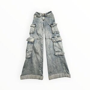 Fire & Rain Cargo Jeans Womens 00 Blue Light Wash Wide Leg Utility RJR-1990